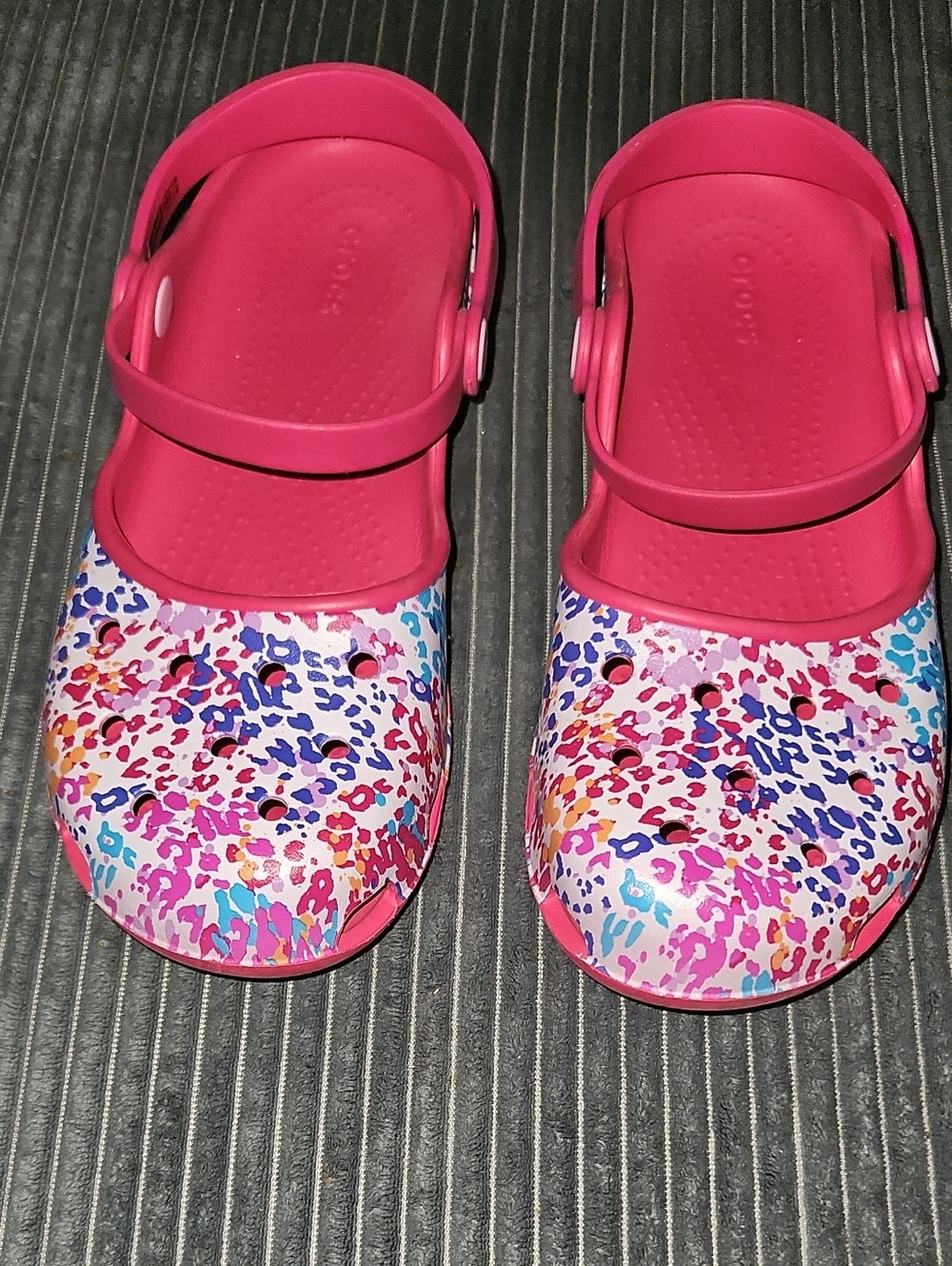 CROCS Karin Mary Jane Pink Multi Leopard Print Blue Orange Purple Moveable Strap